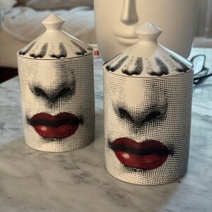 Fornasetti white Black and Red Face Candle Set